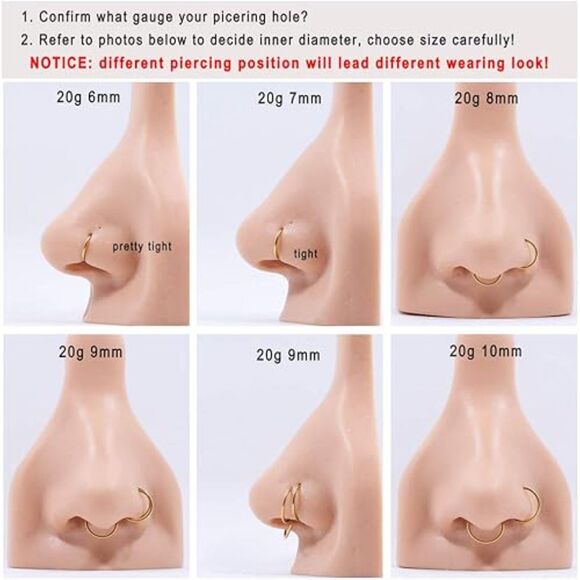 FANSING 316L Surgical Steel Hinged Nose Rings Hoop for Men and Women Piercings - Picture 5 of 7